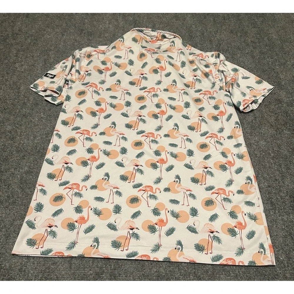 Waggle Golf Polo Men Medium Flamingo Tropical Performance Stretch Comfort - Picture 2 of 7